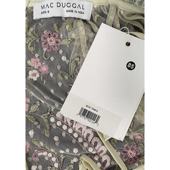 Mac Duggal 8030 NWT Polka Dot Long Sleeve Floral Ruffle Tiered Maxi Dress Size 8 - Picture 10 of 10